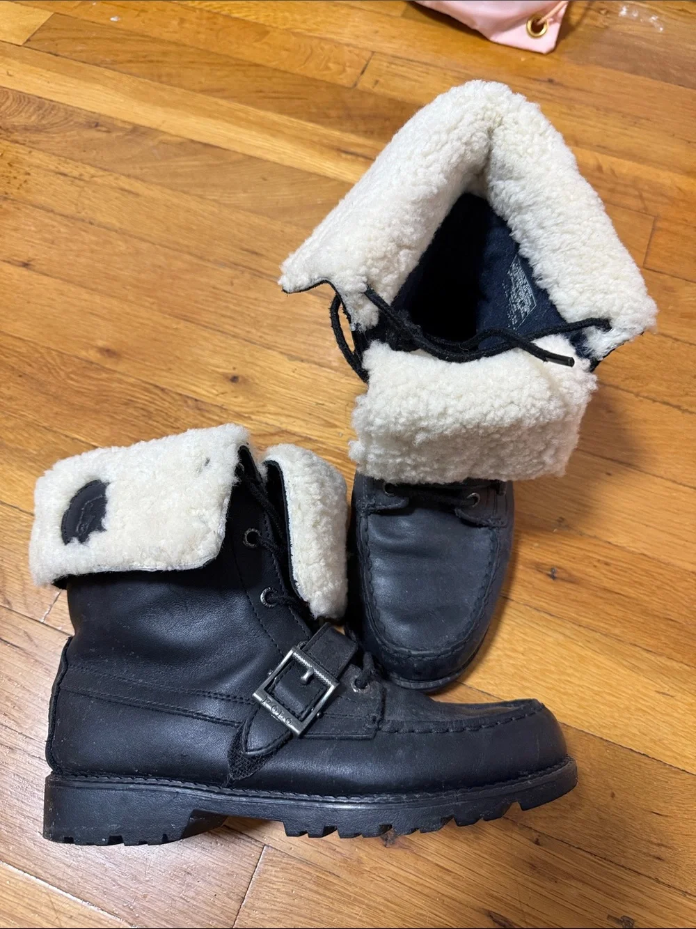 Worn big boy - Polo Ralph Lauren Black Faux-Shearling Lined combat winter Boots
